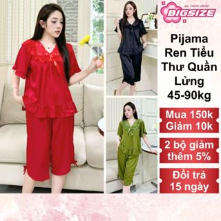  Pijama Tiểu Thư Tay Lỡ Quần Lửng Cổ Phối Ren Chất Lụa Latin thời trang dành cho nữ 45-90kg PJ019 