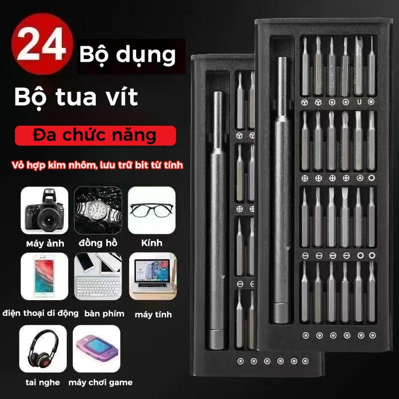 Bộ Tua Vít Đa Năng, Bộ Tô Vít Đa Năng Mini 24 Đầu Nhỏ Sửa Điện Thoại, Mở Laptop, Mắt Kính, Đồng Hồ