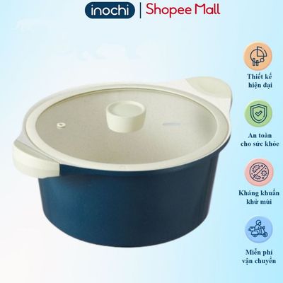 Nồi vân đá inochi 20.24.28cm THÂN CAO. chống dính, tay cầm cách nhiệt, dùng được cho mọi loại bếp