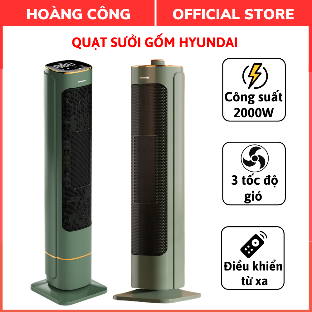 Quạt sưởi gốm HYUNDAI, Công suất 2000W, Công nghệ sưởi PTC Ceramic không đốt oxy, không gây khô da, BH 12 tháng