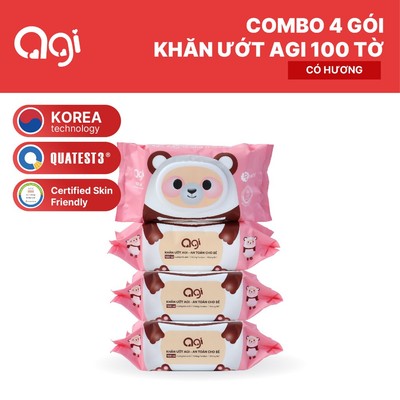 Combo 4 gói khăn giấy ướt Agi 100 tờ có hương an toàn, siêu tiết kiệm [ BAO BÌ MỚI ]