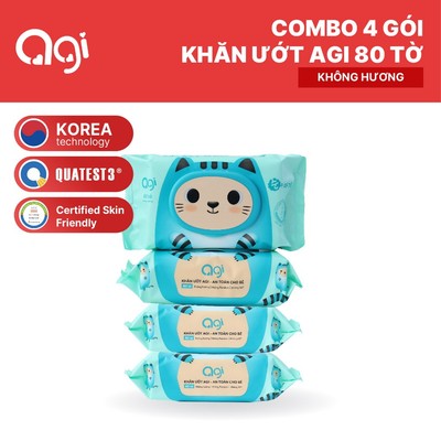 Combo 4 gói khăn giấy ướt Agi 80 tờ không hương - Con Mèo (BAO BÌ MỚI)