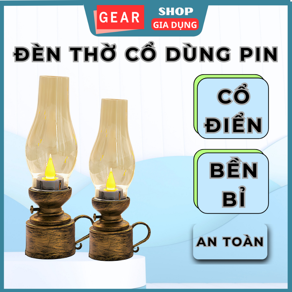 Đèn thờ dầu led nhựa cổ điển GEARSHOP đèn bàn thờ mini ánh sáng vàng an toàn, không Khói