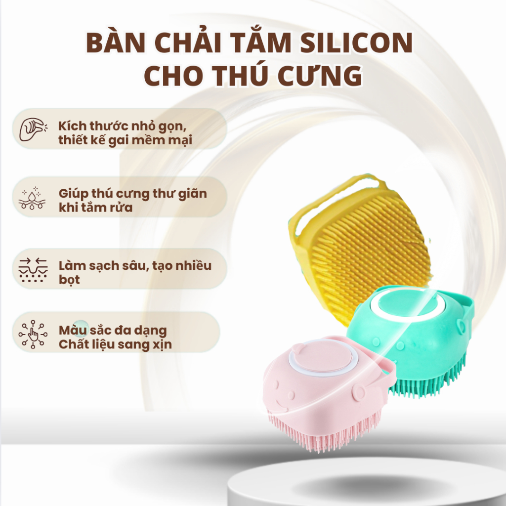 Bàn Chải Tắm Chuyên Dùng Cho Chó Mèo Thiết Kế Silicon Mềm Mại Loại Bỏ Vết Bẩn Massage Thư Giãn
