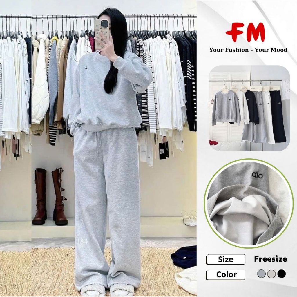 Set Đồ Bộ Nữ FMSTYLE – Quần Nỉ Ống Suông Thêu Chữ ALO, Áo Phối Cùng Tông Dễ Mặc 25111864