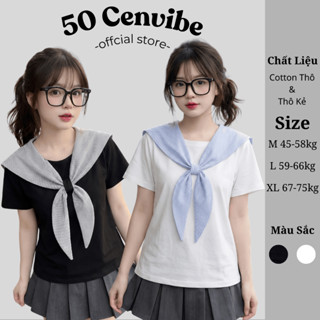  Áo Thun Kiểu Nữ Phối Cổ Nơ Kẻ Thuỷ Thủ Hàng Loại 1 Có Bigsize 45-75kg Phong Cách Ullzzang  50 Cents Clothing  #243 