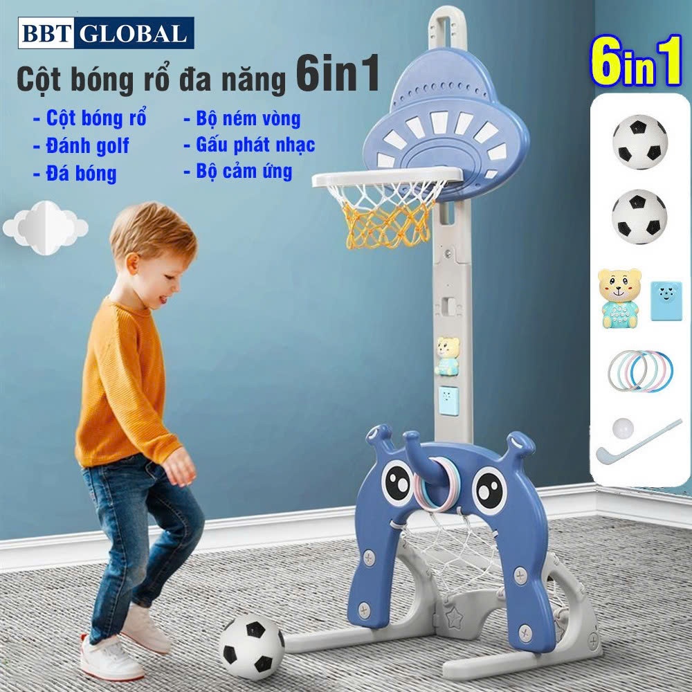 Đồ chơi cột ném bóng rổ cỡ lớn, bóng đá điều chỉnh được độ cao cho bé BBT GLOBAL