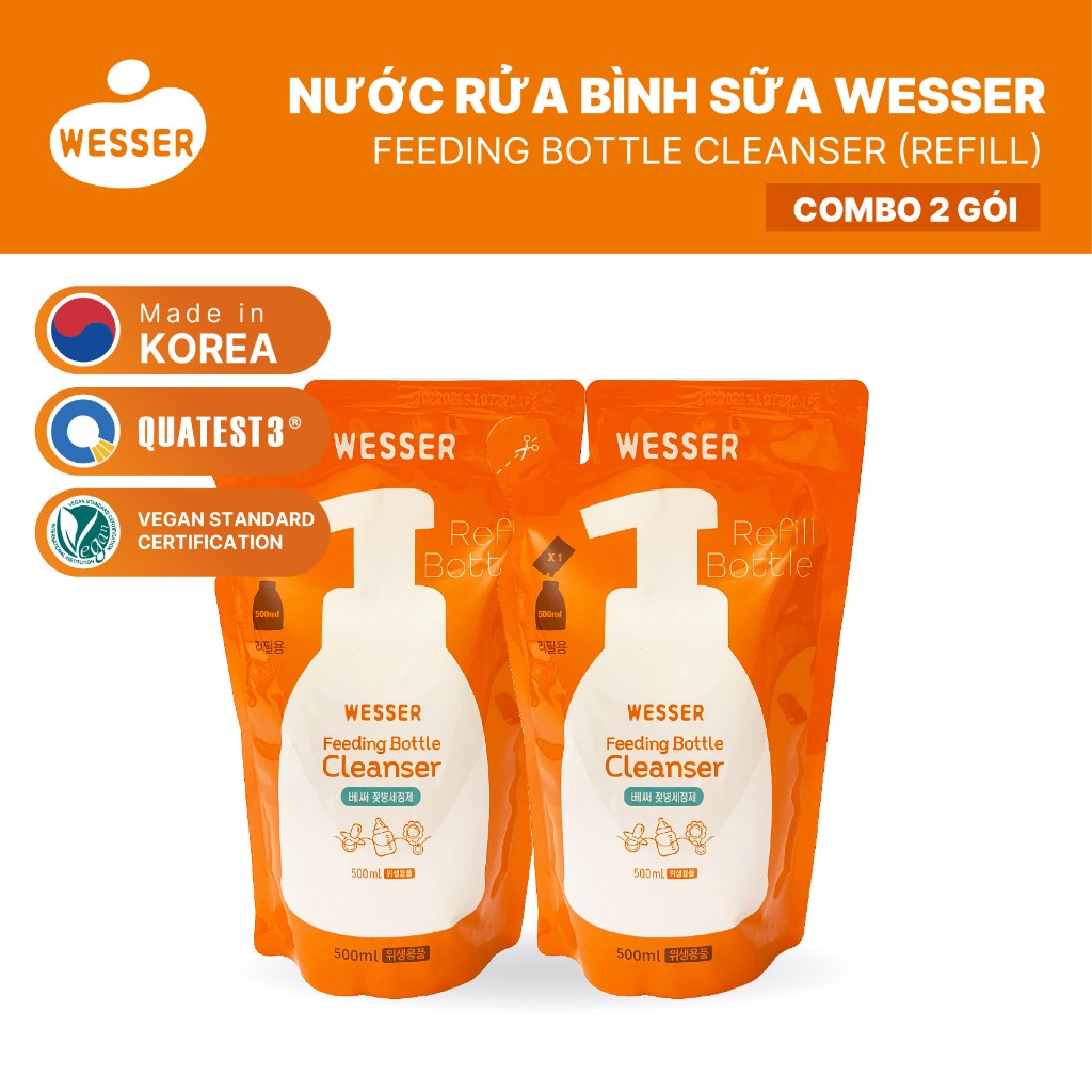 COMBO 2 GÓI Nước rửa bình sữa Wesser dạng gói 500ml ( Nhập khẩu Hàn Quốc )