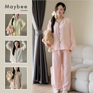 Bộ Đồ Ngủ Cổ V Đơn Giản Viền Né Trơn Maybee Homedress