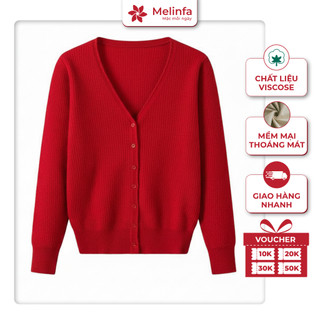  Áo khoác len nữ dài tay áo len cardigan cổ V len dệt kim mềm mại co giãn MELINFA VAA0613 