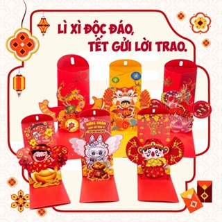  Set 6 Bao Lì Xì 3D Tết 2026 Tết Bính Ngọ họa tiết nổi giấy cao cấp lì xì tết - Nifoki 