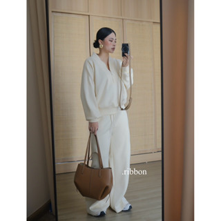  Ribbon Studio- Set nỉ dày dặn gồm áo và quần ống suông SN89   sẵn ship  