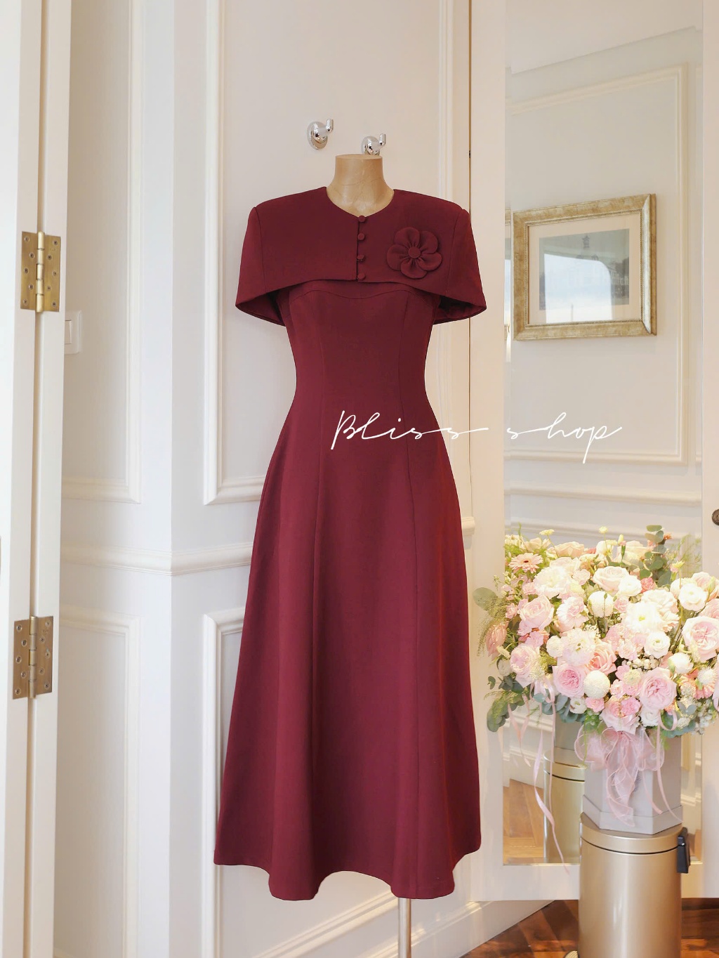 [Thiết Kế Cao Cấp] Set Váy Đầm Cúp Ngực & Chân Váy Dài Chiết Eo Phối Áo Choàng Bliss Shop - S381