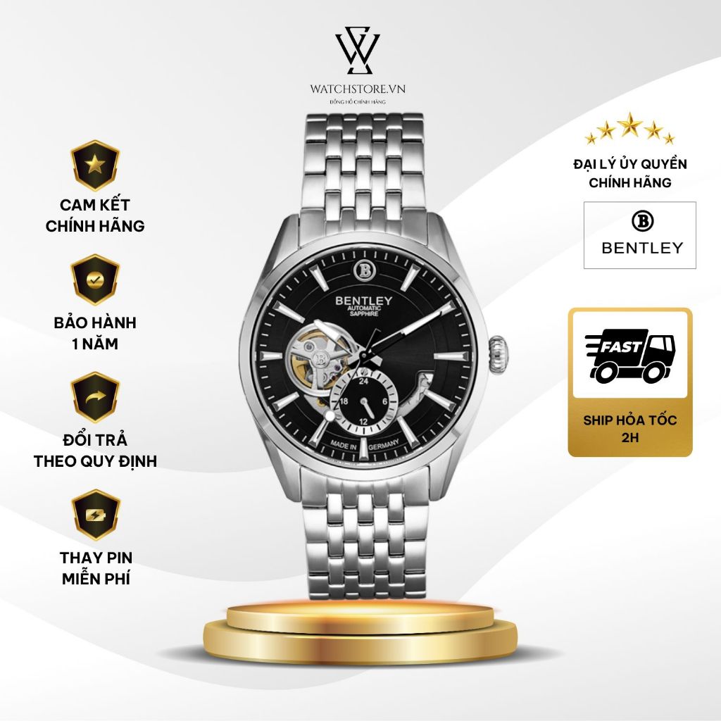Đồng Hồ Bentley 41mm Nam BL1831-25MWBI Máy Cơ / Automatic Kính Sapphire Dây Kim Loại Chính Hãng- Wat