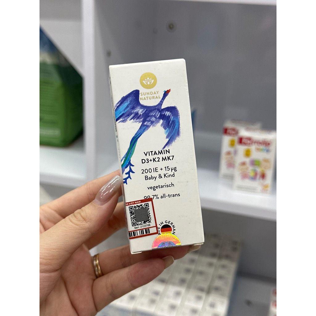 (Nhập khẩu) D3K2 MK7 Sunday Natural Đức thuần chay cho bé từ sơ sinh
