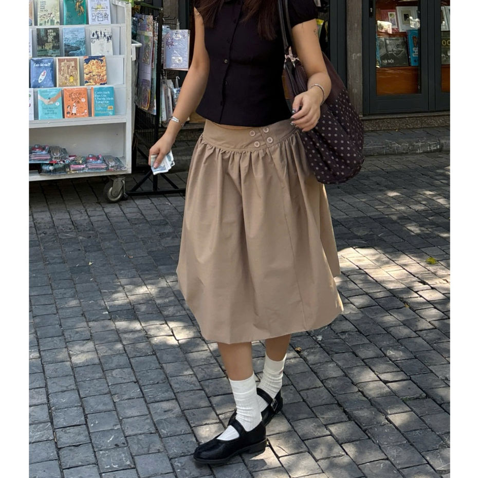 AREUM Chân váy lửng SUMI Skirt vải kaki đơn giản kiểu Nhật | BigBuy360 - bigbuy360.vn