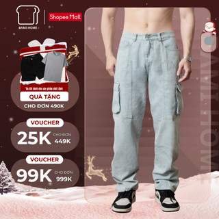  Quần Jean nam CARGO BAMI HOME BM quần dài vải Jean ống suông túi hộp form rộng thoải mái QJ09 
