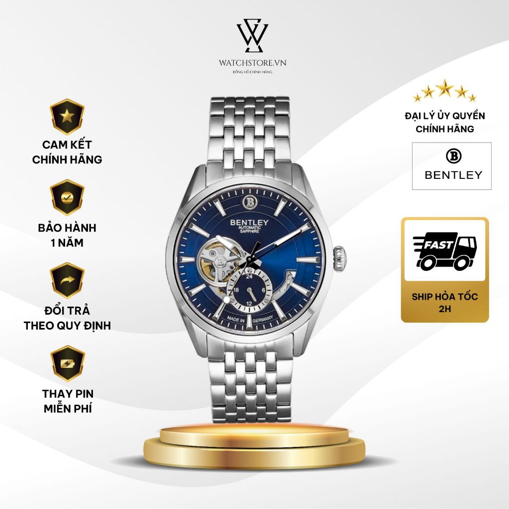 Đồng Hồ Bentley 41mm Nam BL1831-25MWNI Máy Cơ / Automatic Kính Sapphire Dây Kim Loại Chính Hãng- Wat