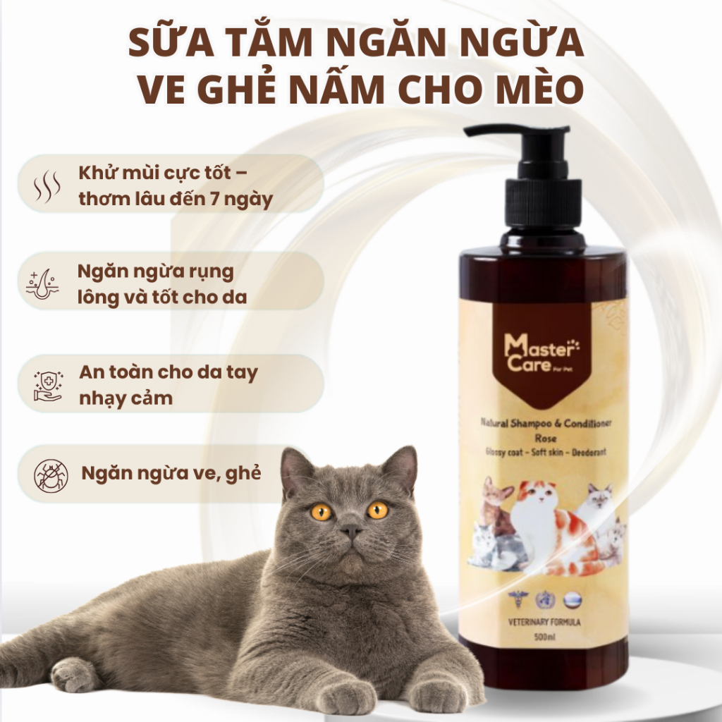 Sữa Tắm Cho Mèo MasterCare – Khử Mùi Hôi, Lông Mượt Mà, An Toàn Cho Mèo Con & Mèo Trưởng Thành