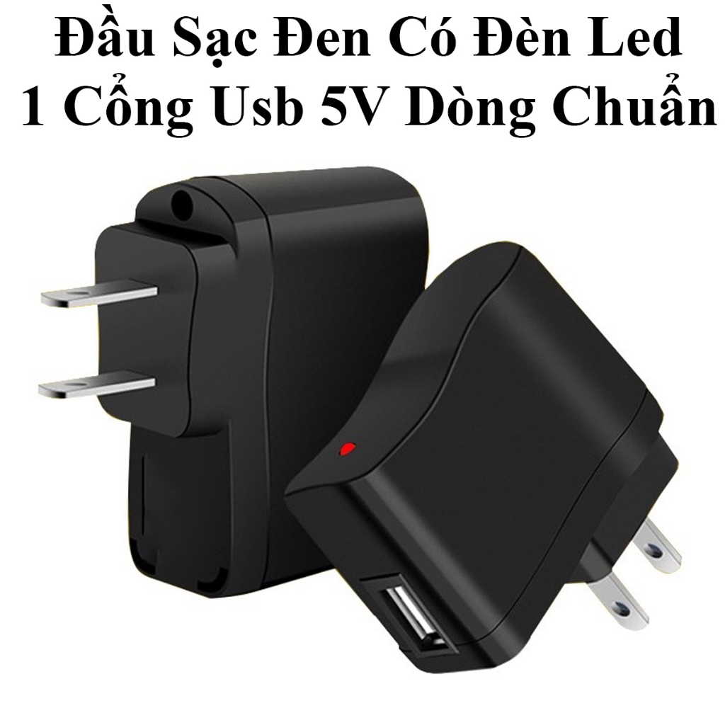 Cóc Sạc Đen Có Đèn Led 1 Cổng Usb 5V 0.5A Dòng Chuẩn Cao Cấp