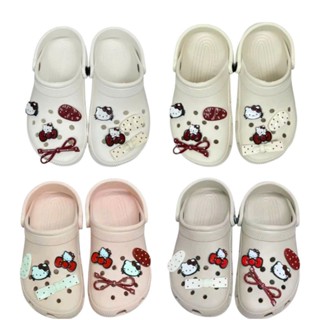 Dép quai hậu nữ kèm charm kitty đỏ - Dép đế cao 3cm nam nữ classic