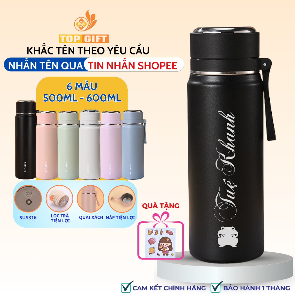 Bình giữ nhiệt SUS316 TopGifts BQ316P dung tích 500ml-600ml khắc tên theo yêu cầu