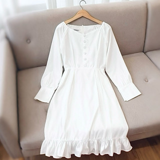 Đầm công chúa, váy tiểu thư, váy vintage trắng nút bọc tay dài (kèm hình thật)