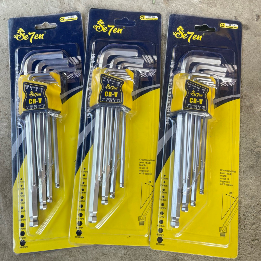 Bộ lục giác đầu bông( berrylion hoặc yeti), lục giác bi 9 cây chữ L dài 23cm T10 - T50 hiệu LS