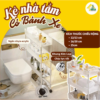 Giá để đồ có bánh xe để khe hẹp nhà tắm nhà bếp Kệ nhựa 4 tầng để đồ nhà tắm bánh xe 