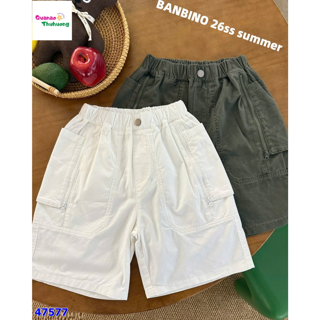 (Có 3 màu: trắng túi hộp-xanh rêu- trắng) Quần short Banbino cho bé trai
