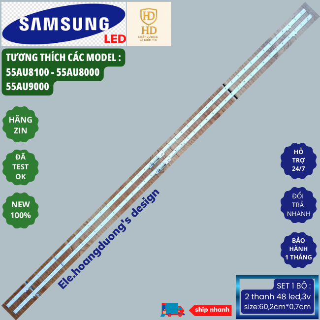 Thanh led tivi samsung 55 inch 55au8000 55au8100 55au9000 55bu8500 bộ led 2 thanh 48 led dài 60.2cm 