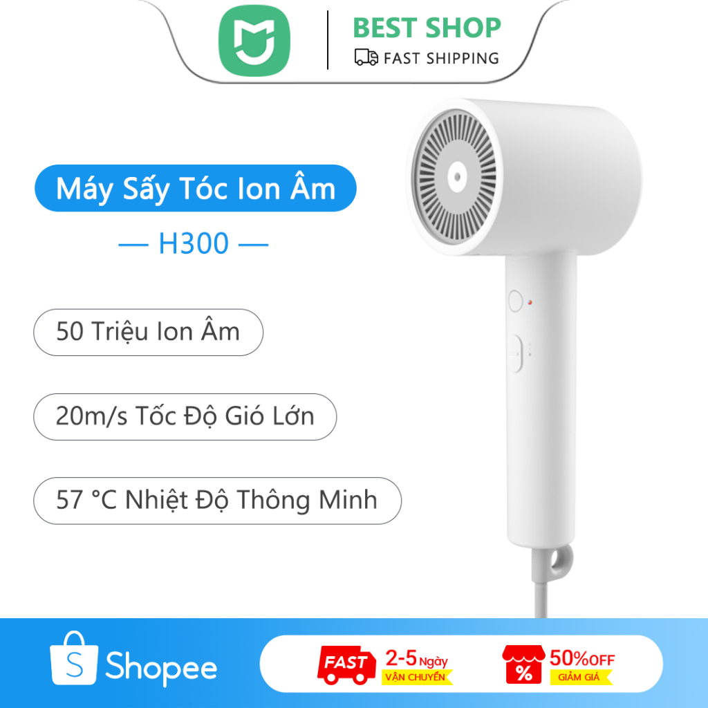  Xiaomi Mijia Máy Sấy Tóc H300 50 Triệu Ion Âm Tốc Độ Siêu Gió 20m   s 57°C Nhiệt độ không đổi thông minh 