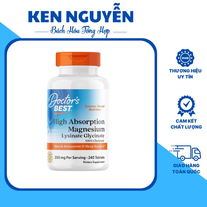Viên uống magie Doctor's Best High Absorption Magnesium dễ hấp thu, giảm stress, mất ngủ, chuột rút