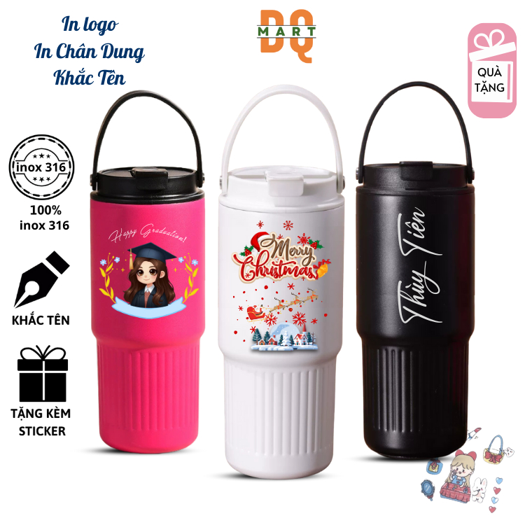 Ly Giữ Nhiệt FT Khắc Tên DQMart 700ml, bình giữ nhiệt Coffee Inox 316, giữ nhiệt 6 Tiếng - DQMart