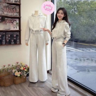  Set Bộ Nỉ 2 Da Áo Hoodie Thể Thao Bo Eo Trần Viền Nổi Tôn Dáng Kèm Quần Ống Rộng Siêu Xinh MS127 