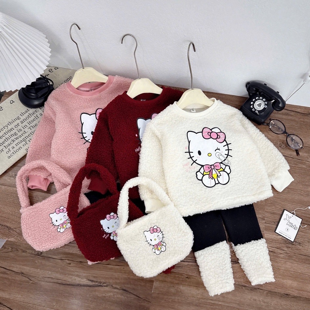 Bộ lông kitty kèm túi sành điệu bé gái
