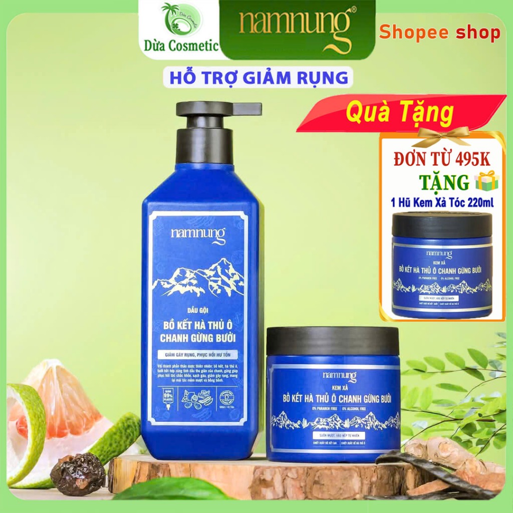  Combo Dầu gội và Dầu xả thảo dược Nam Nung xanh dương hỗ trợ giảm rụng hỗ trợ giảm gàu giúp tóc chắc khỏe suôn mượt 