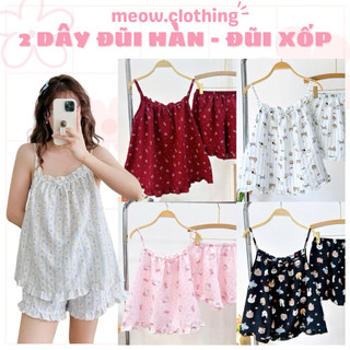  Đồ Mặc Nhà Bộ Ngủ Nữ 2 Dây Cánh Tiên Quần Đùi Đũi Xốp Mềm Freesize 