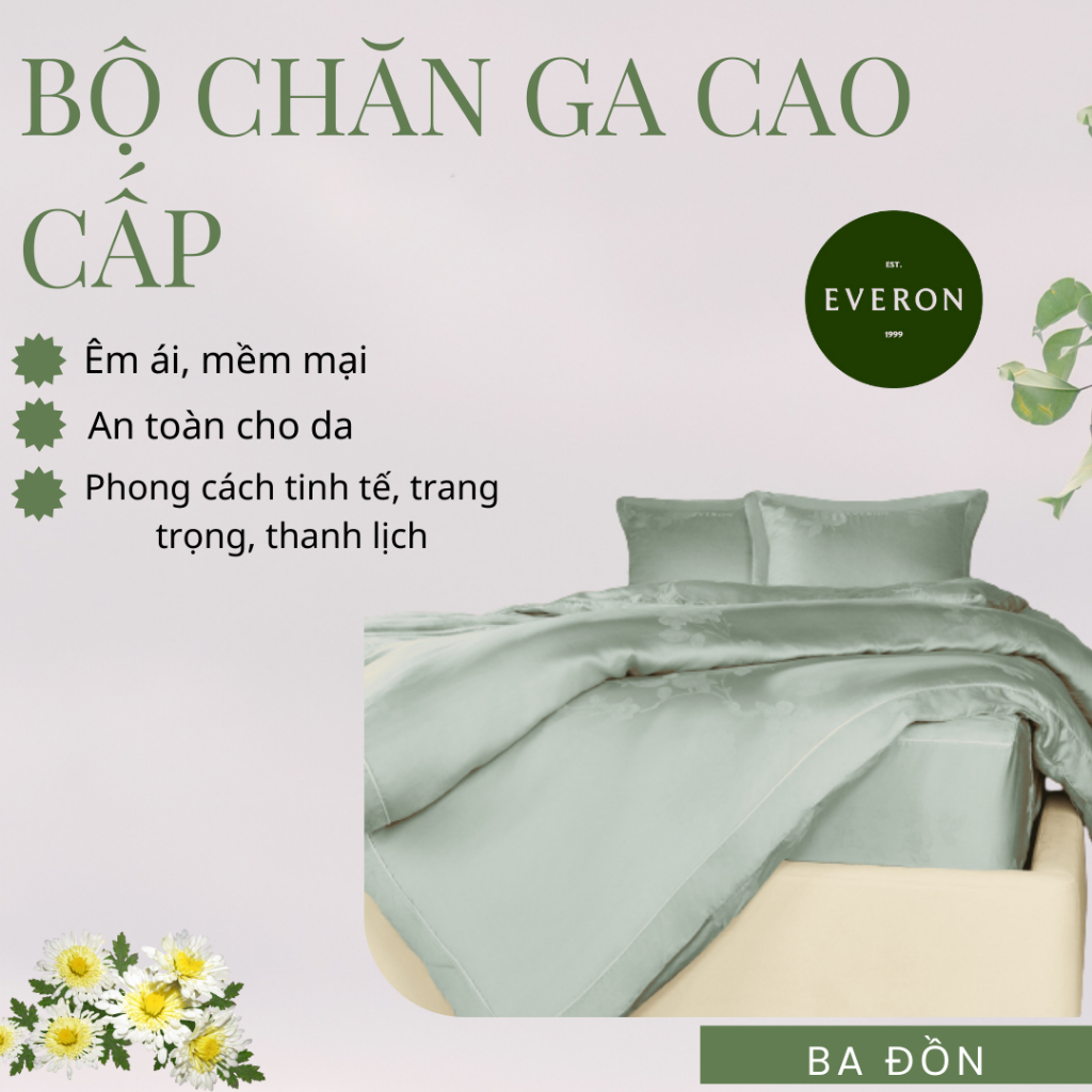 Bộ Ga Everon ESTJ26009 Hồng Tỉ Muội – Ga Giường Tencel, Mềm Mịn, Thoáng Khí, Phòng Ngủ Thanh Lịch