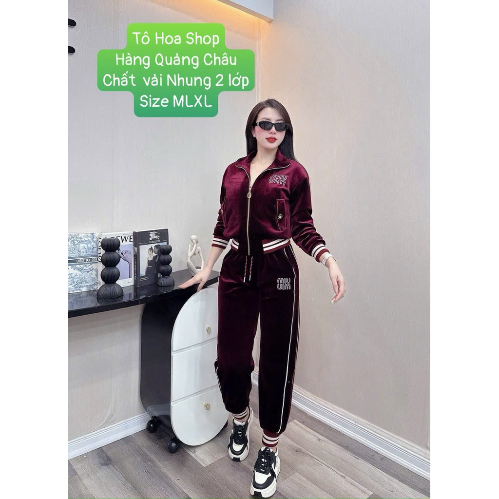 Bộ đồ nữ.sét thể thao kéo khoá tay dài,đồ bộ thu đông bo gấu,chất vải nhung 2 lớp.hàng quảng châu,Si