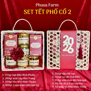  Set quà Tết PHUSA hạt dinh dưỡng xoài sấy dẻo giỏ quà Tết hạt điều macca 