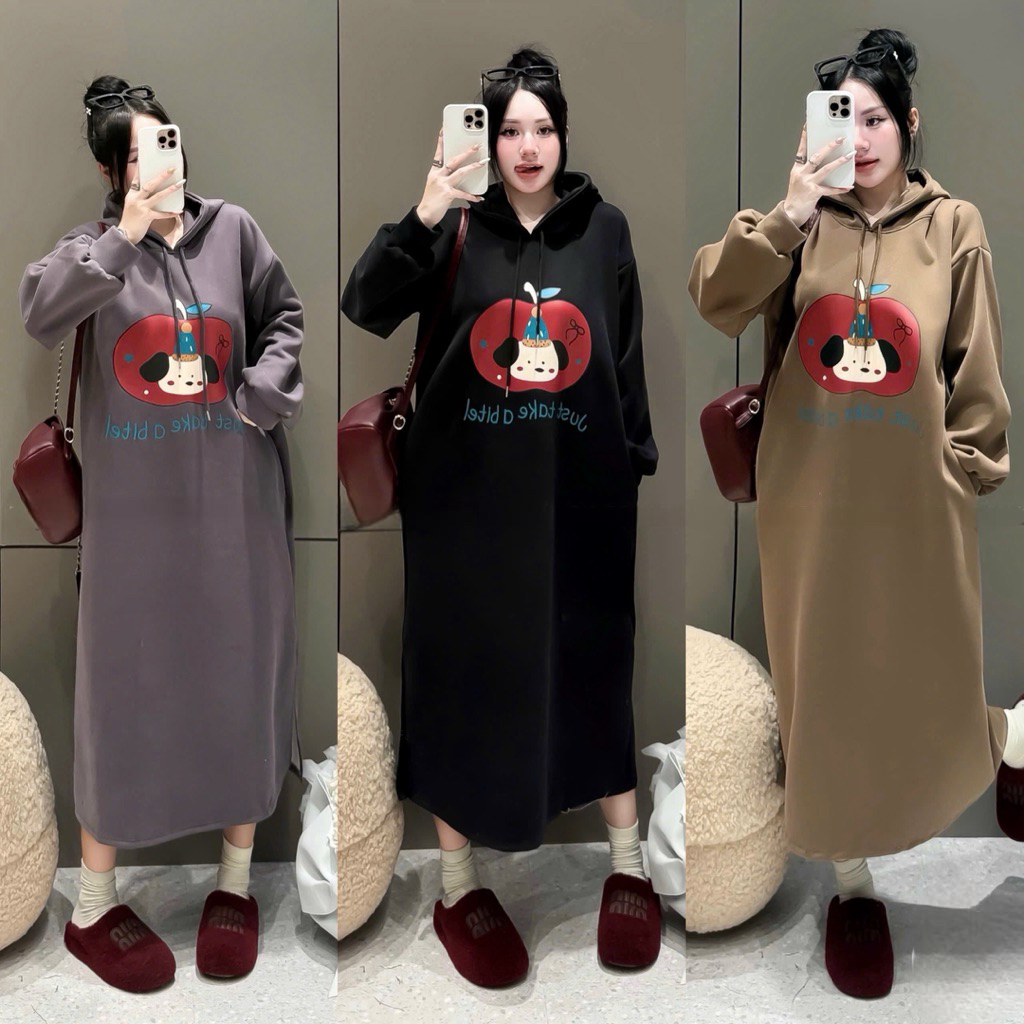 [Minn.studio] Váy Nỉ Mũ 2Da in Hình Dễ Thương. Phom Suông Rộng