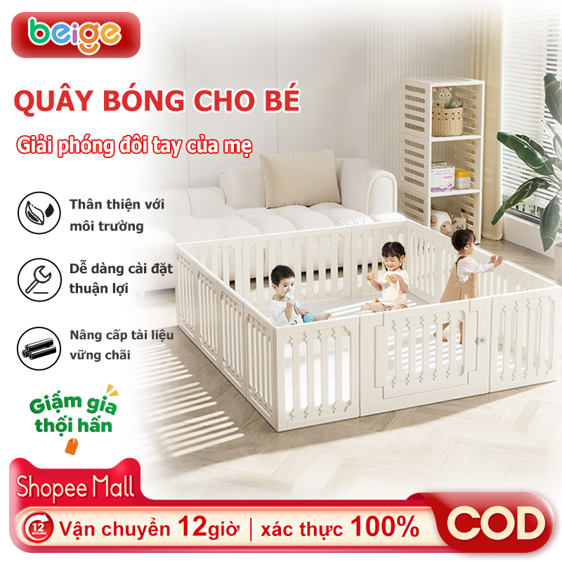 Quây nhựa cho bé gấp gọn Beige quây cũi cho bé Quây Nhà Banh Chính Hãng An Toàn Cho Bé