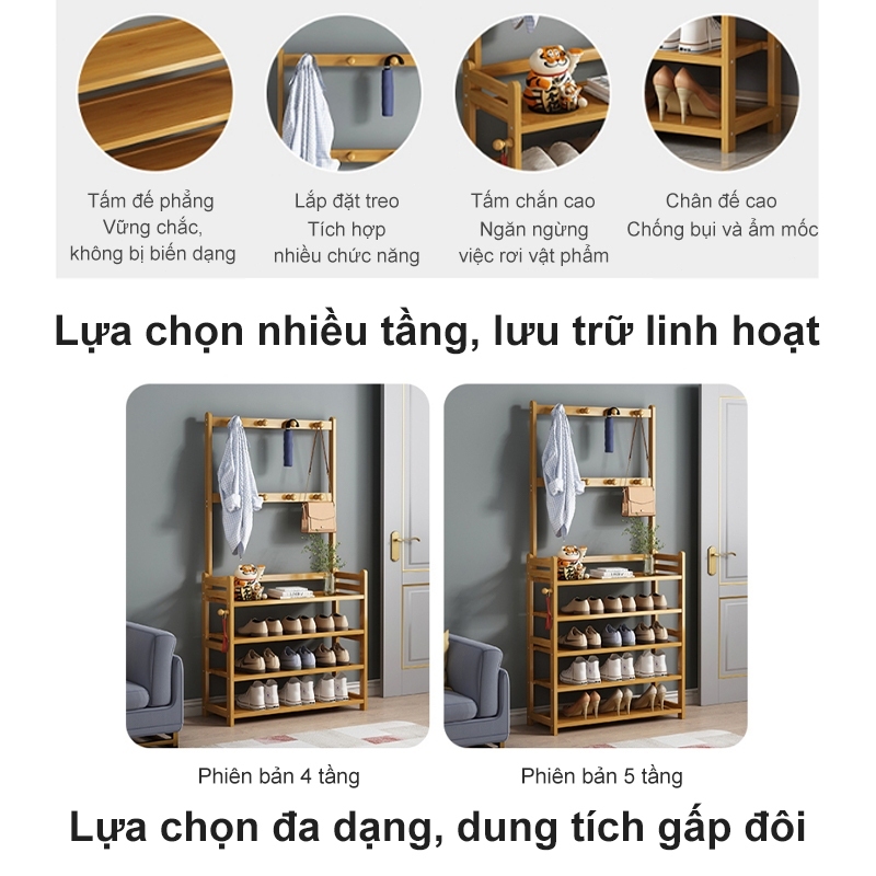 Kệ giày Kệ giày đa năng kệ để giày dép tre nhiều tầng kèm khung treo quần áo & nón hai màu tùy chọn | BigBuy360 - bigbuy360.vn