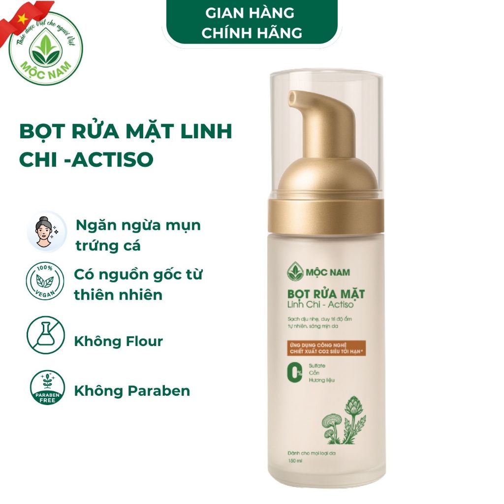 Bọt rửa mặt Mộc Nam chiết xuất Linh Chi Actiso làm sạch sâu không gây khô da 150ml