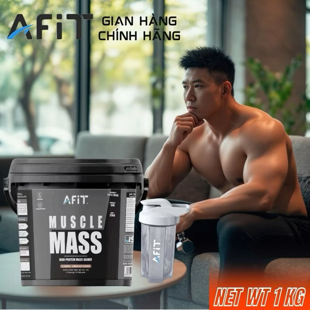 Bột Muscle Mass Gainer  AFIT 1KG  + Tặng Bình Lắc