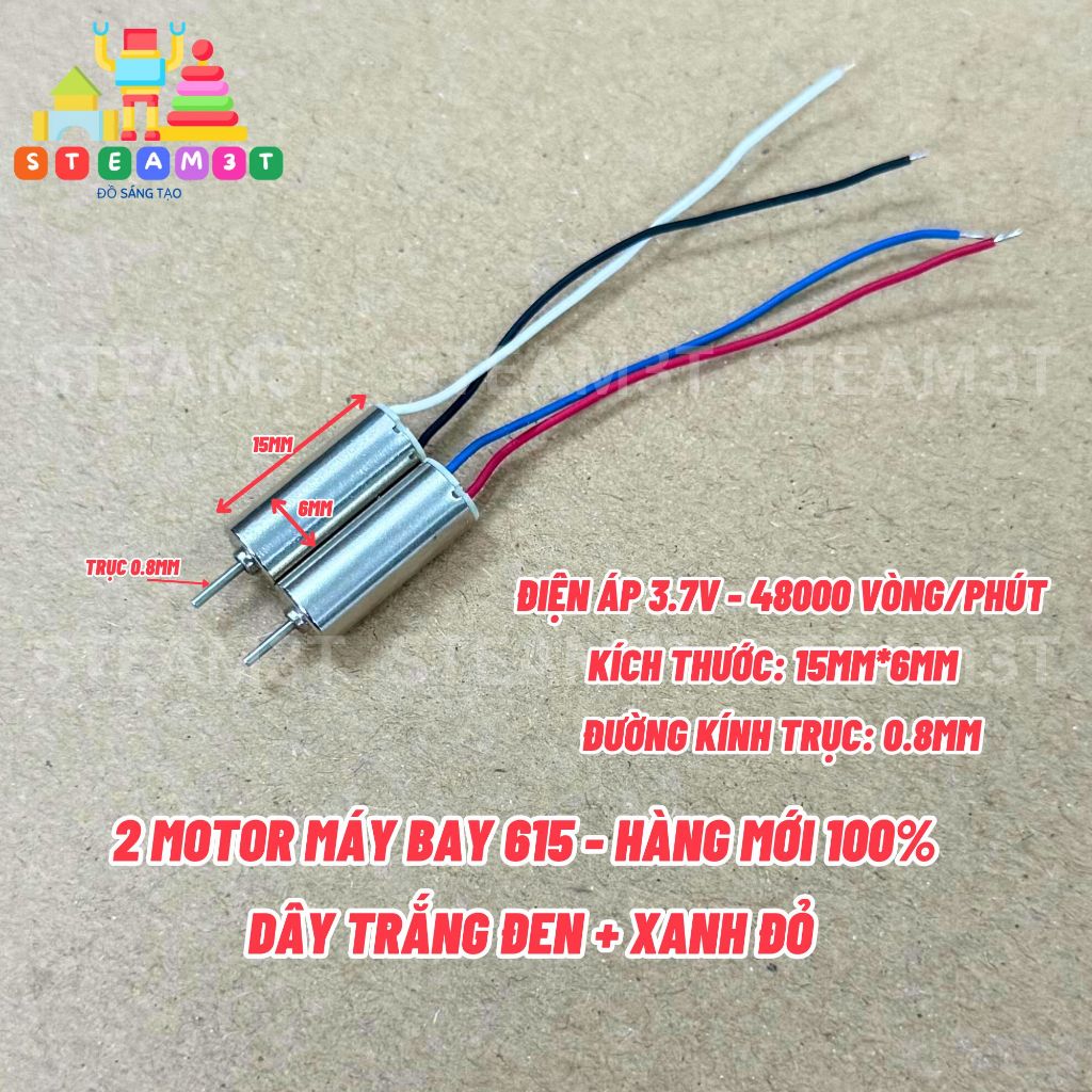 Bộ 2 motor máy bay mini 615 dây đây đen trắng xanh đỏ 3.7V 48000 RPM - LK0280
