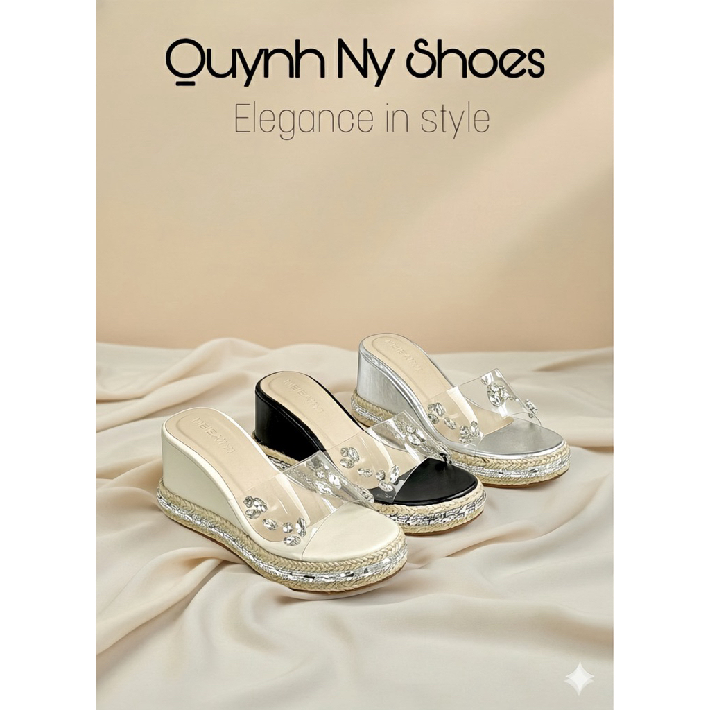 NYNY - (DEAL MỞ BÁN) Xuồng cói nữ cao 7 phân bản quai trong đính đá sáng (đá ghim)- Xuồng bố nữ sang trọng tôn dáng sang