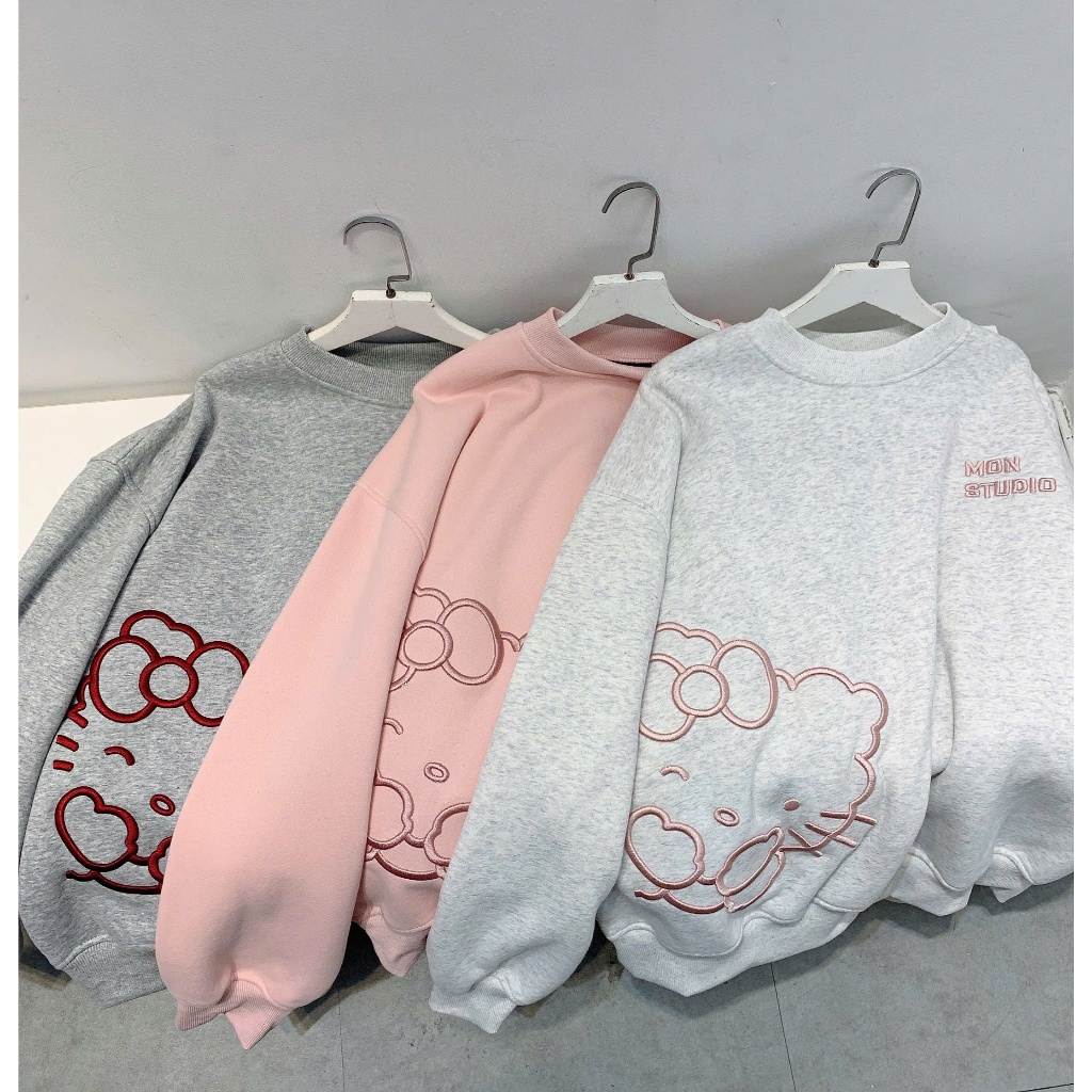 [ NỈ BÔNG KHÔNG XÙ ] Mon Studio – Áo Sweater Boxy Nỉ Bông Thêu 3D nỉ cotton không xù, không đổ lông , unisex nam nữ 003 | BigBuy360 - bigbuy360.vn