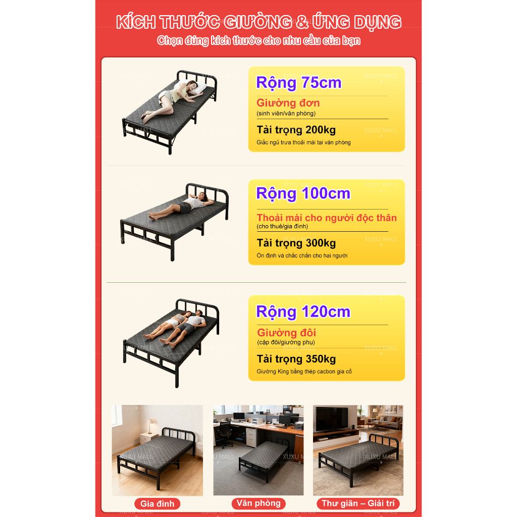 XUXU Giường Gấp Gọn Giường Xếp Hiện Đại Kèm Nệm Tiện Lợi Phù Hợp Cho Phòng Ngủ | BigBuy360 - bigbuy360.vn